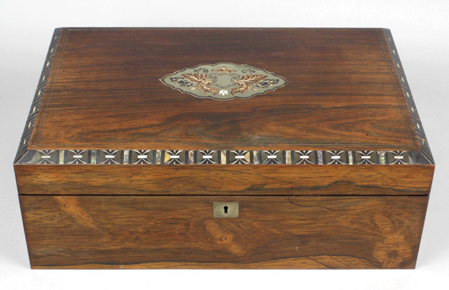 A late 19th century rosewood veneered jewellery box,