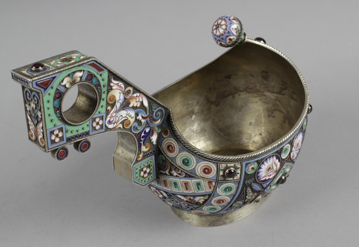 A late 20th century silver and enamel kovsh, - Image 4 of 9