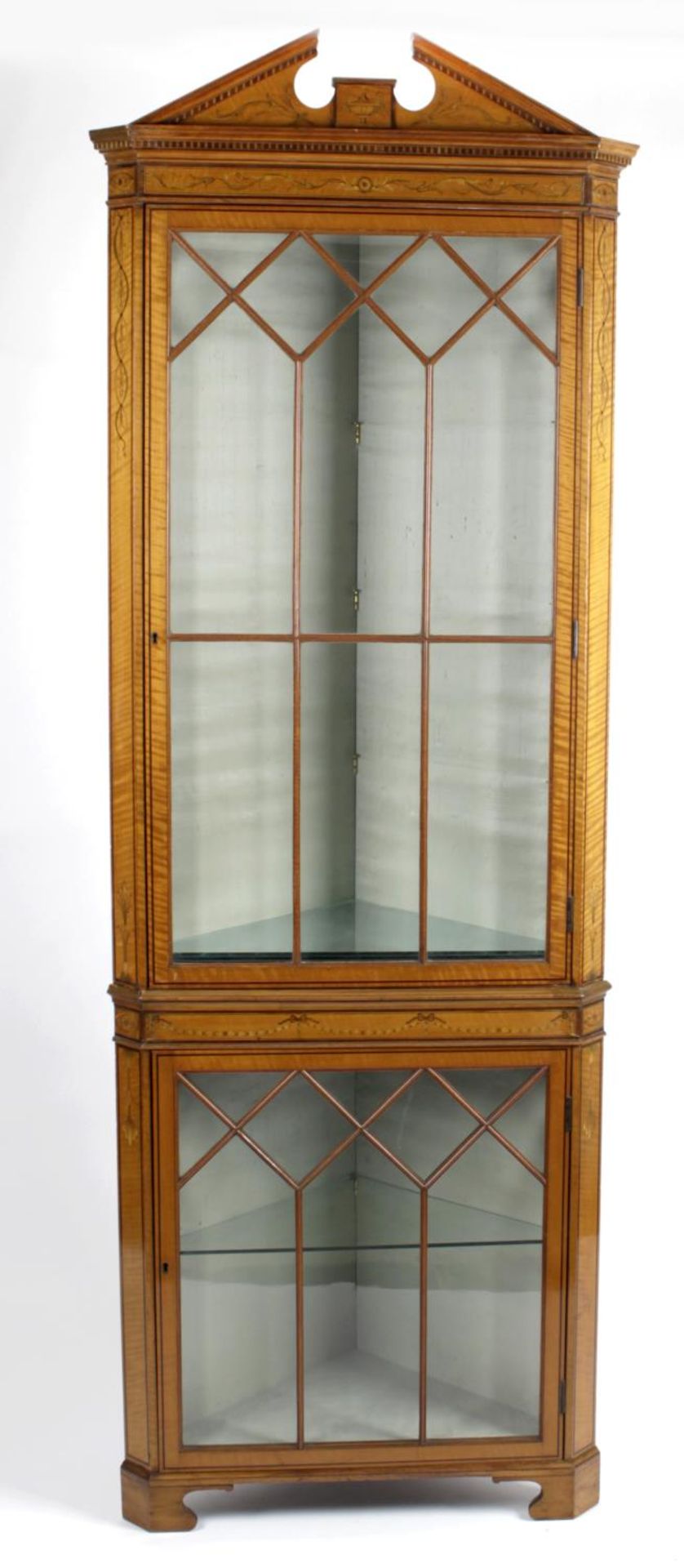 A 19th century inlaid satin wood corner cabinet,