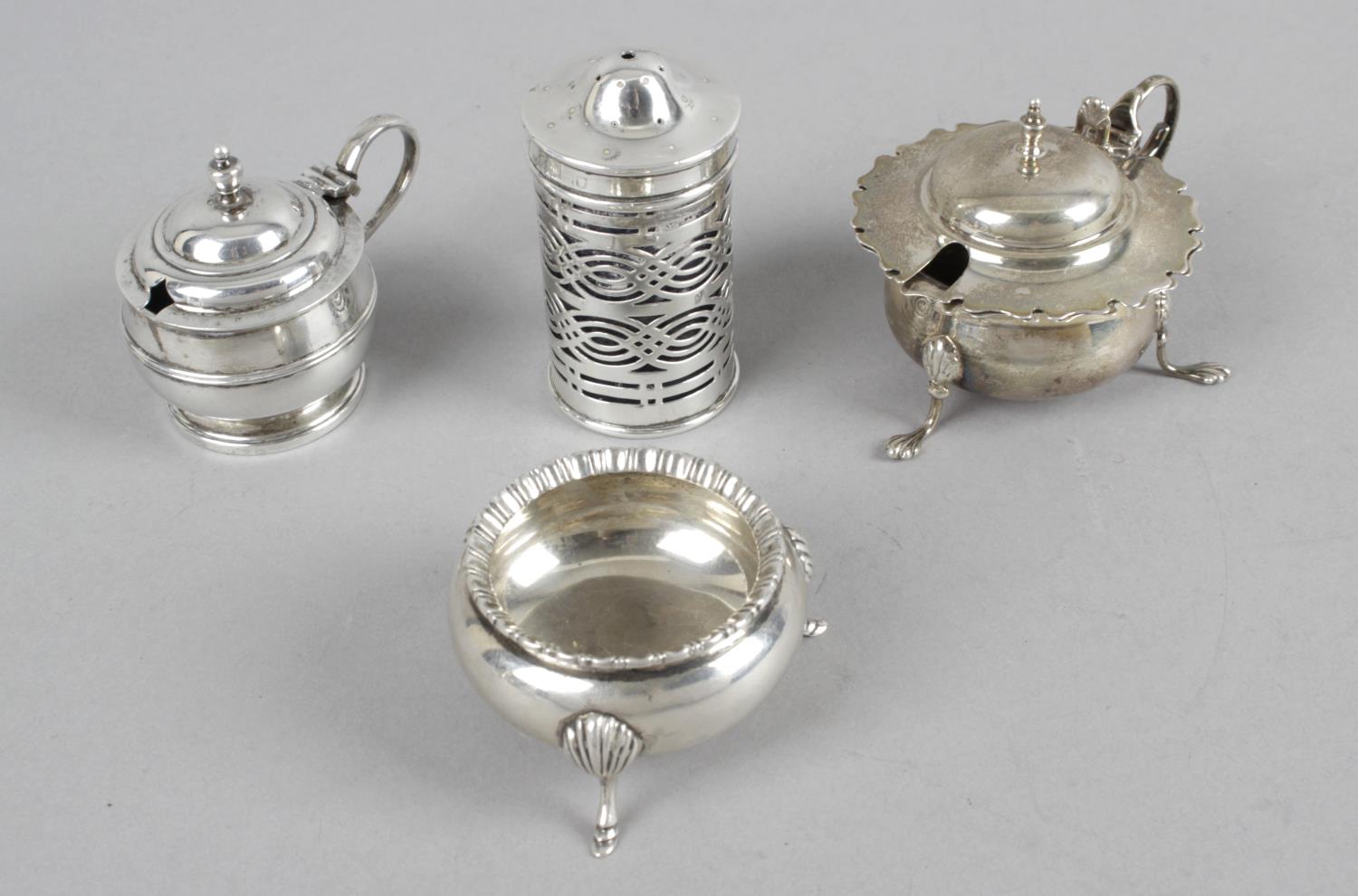 Two pairs of salts and peppers and four other condiment pieces - an urn shaped pair - London 1906 - Image 4 of 5