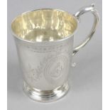 A Victorian silver Christening mug of tapering shape with loop handle and bright cut floral swag
