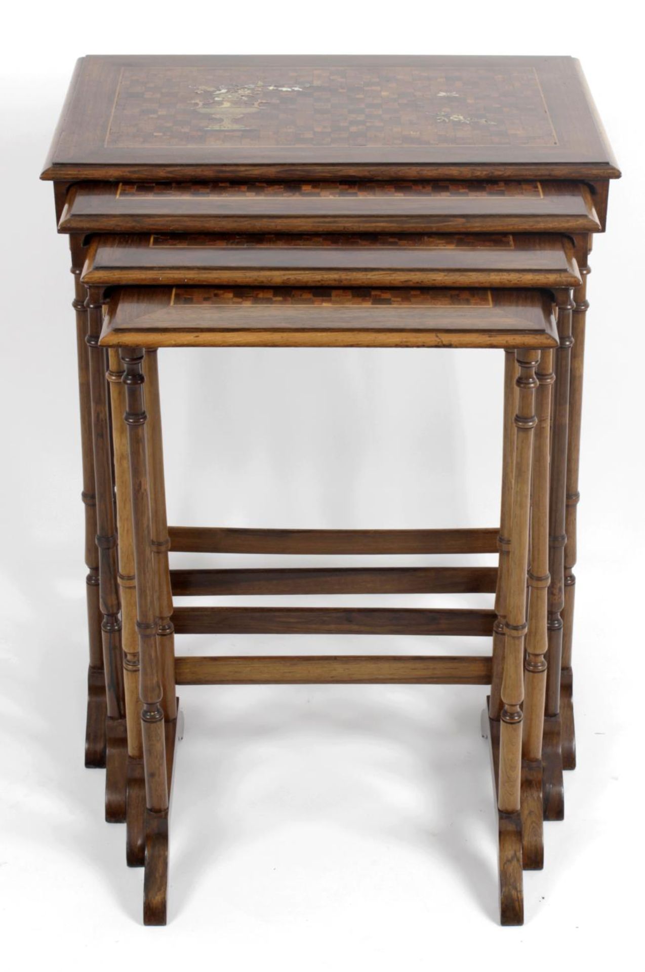 A late 19th century quartello nest of rosewood,