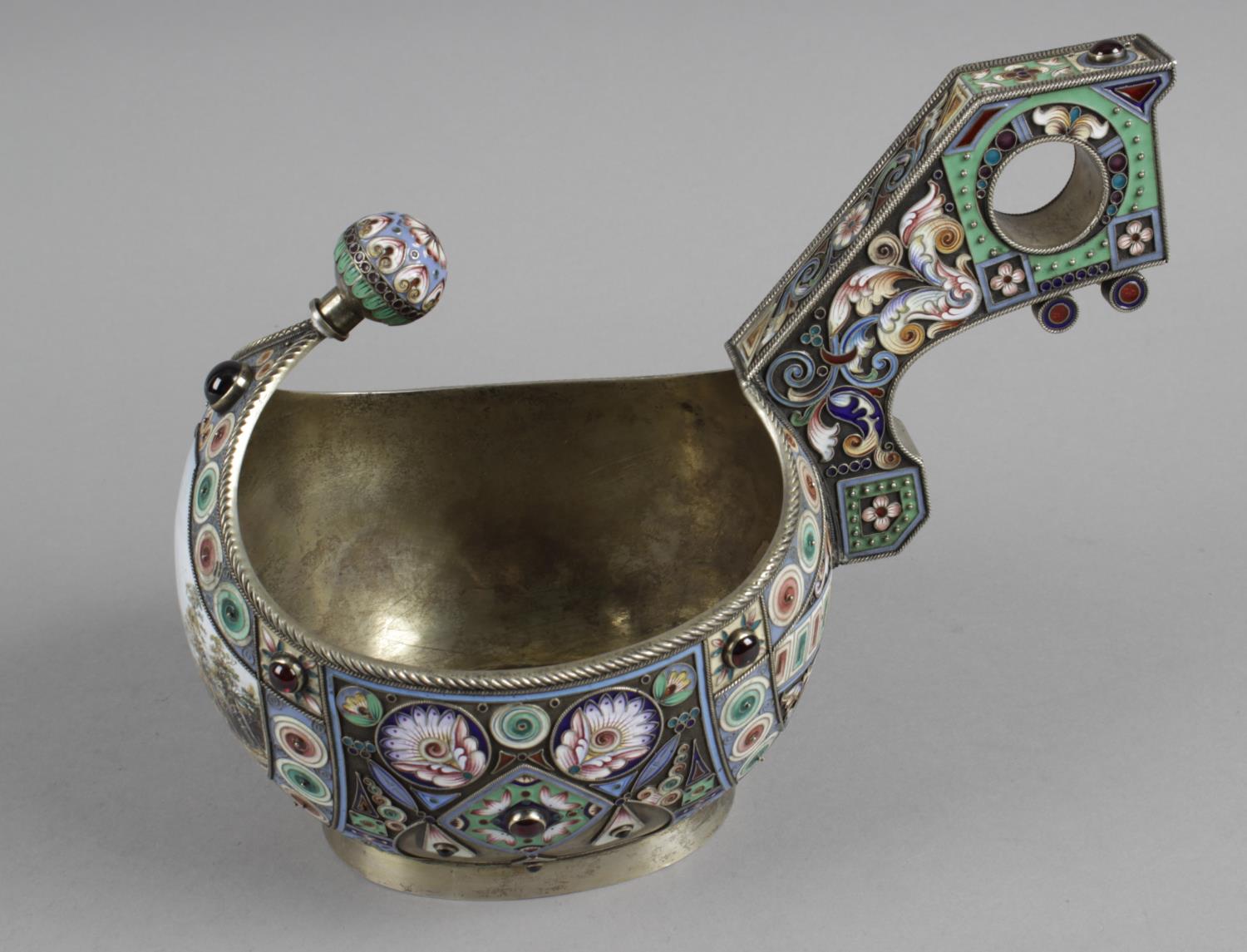 A late 20th century silver and enamel kovsh, - Image 2 of 9