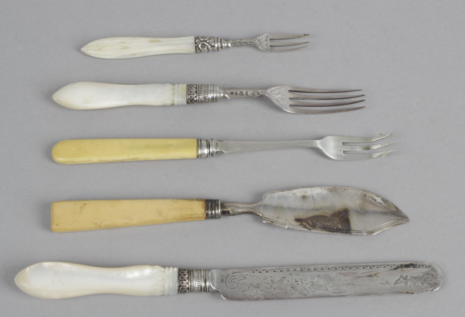 A set of six Victorian ivory-handled silver butter knives and side forks, - Image 3 of 3