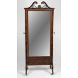An Edwardian inlaid mahogany framed cheval mirror,