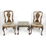 A pair of bleached walnut veneered and oak framed dining room chairs,