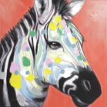A modern oil paining on canvas, depicting an abstract study of a zebra, indistinctly signed.