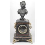 A Victorian black slate and rouge marble cased mantel clock,