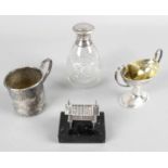Four assorted items to include a small Christening mug,