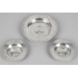 A pair of modern silver small Armada dishes together with a larger singular example,