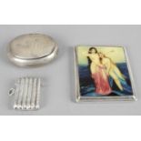 A small collection of five novelty items to include a ribbed vesta case - Birmingham 1900 - an oval