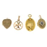 Four pendants, to include a 9ct gold medallion pendant.