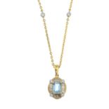 An aquamarine and baguette-cut diamond pendant,