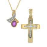 A 9ct gold brilliant-cut diamond cross pendant,