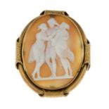 A late 19th century shell cameo brooch, carved to depict 'Three Graces' .Length 5.6cms.