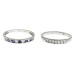 9ct gold diamond and sapphire half eternity ring,