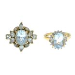 9ct gold aquamarine and diamond cluster ring,