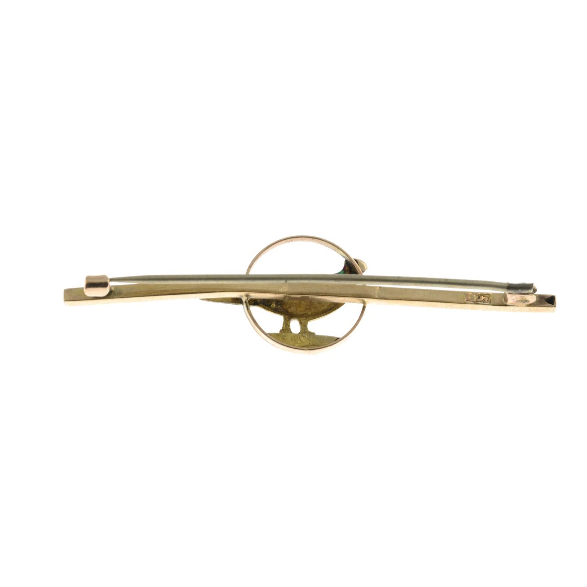 An early 20th century 9ct gold polychrome enamel bar brooch, - Image 2 of 2