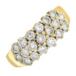 An 18ct gold diamond three-row ring.Estimated total diamond weight 0.75ct,