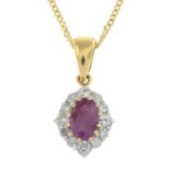 An 18ct gold diamond and ruby cluster pendant,