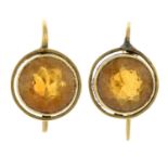 A pair of citrine earrings.Length 1.4cms.