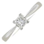 A platinum square-shape diamond single-stone ring.Estimated diamond weight 0.25ct,