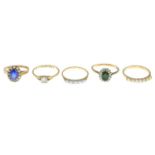 9ct gold green tourmaline and diamond cluster ring,
