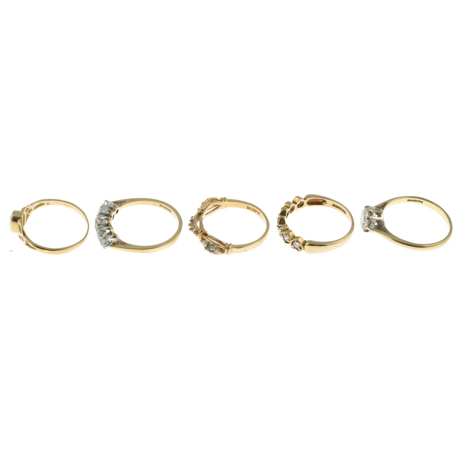 Five 9ct gold cubic zirconia dress rings.Hallmarks for 9ct gold.Ring sizes N1/2 to Q. - Image 3 of 3