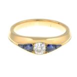 A diamond and sapphire dress ring.Estimated diamond weight 0.35ct, I-J colour, P1 clarity.
