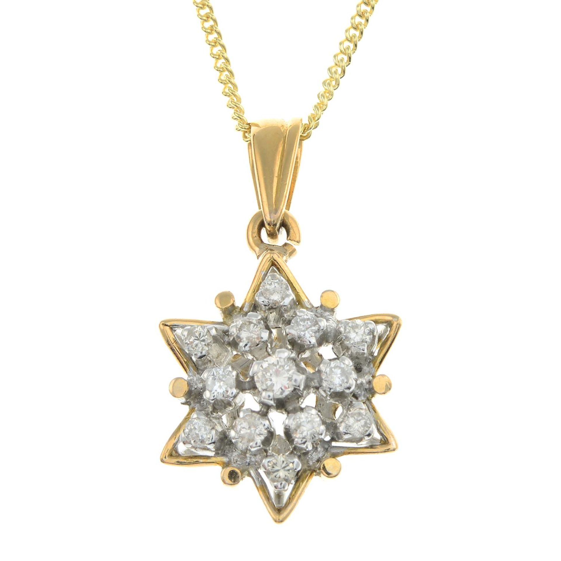 A diamond pendant, with 9ct gold chain.Estimated total diamond weight 0.50ct.