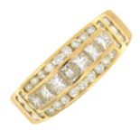 A square-shape and brilliant-cut diamond dress ring.Estimated total diamond weight 0.75ct,