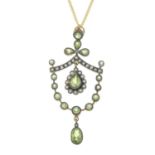 A prasiolite, seed pearl and diamond pendant,