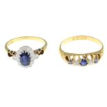 18ct gold sapphire and diamond cluster ring,