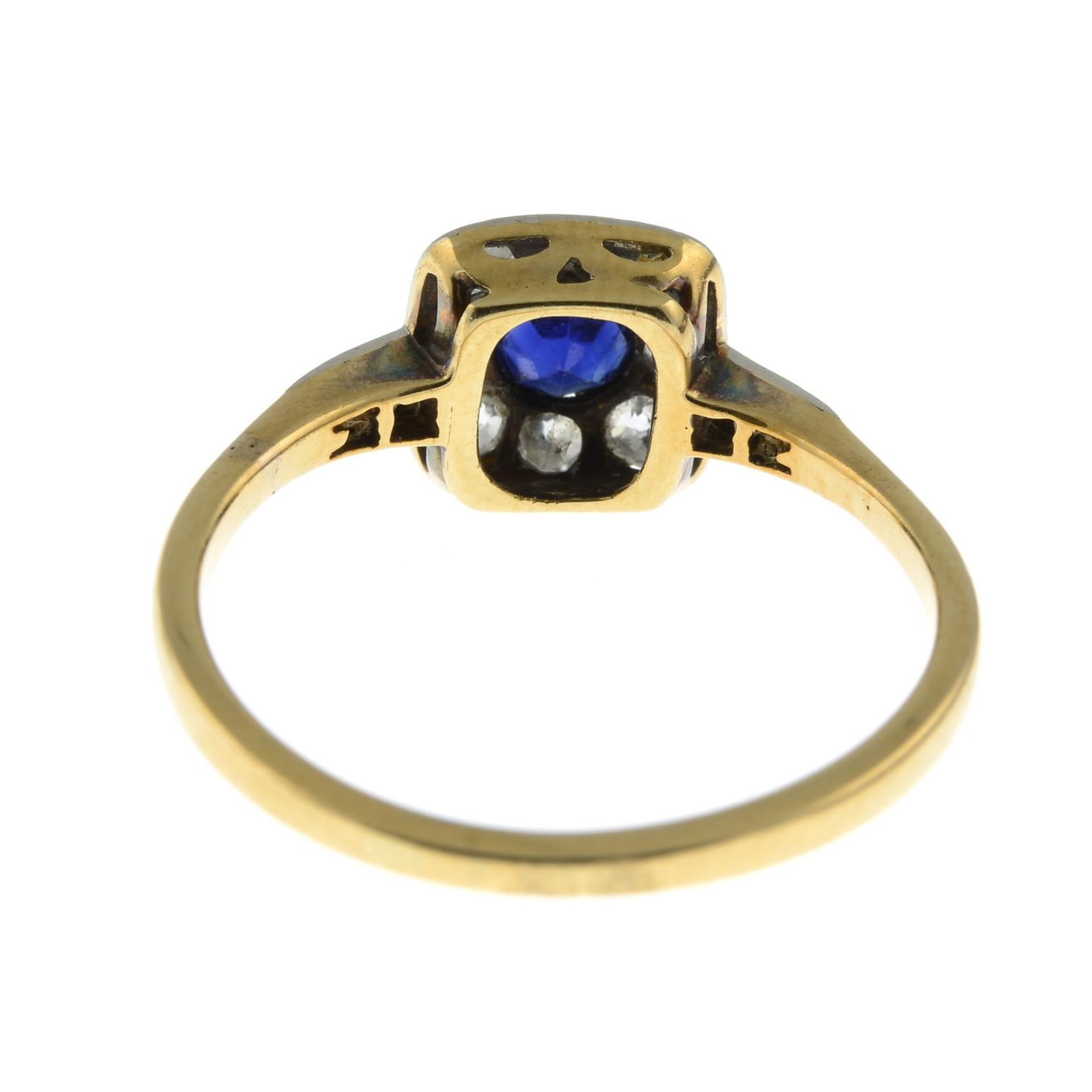 An early 20th century 18ct gold sapphire and old-cut diamond cluster ring.Estimated total diamond - Image 2 of 2