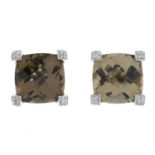 A pair of smoky quartz and diamond stud earrings.Hallmarks for Sheffield.Length 1.1cms.