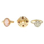 Seed pearl and gem-set cluster ring,