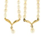 Two fresh water cultured pearl single-strand necklaces,