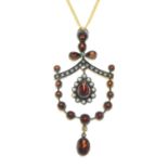 A garnet, diamond and seed pearl pendant,