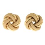 A pair of 9ct gold knot earrings.Hallmarks for 9ct gold.Length 1.8cms.