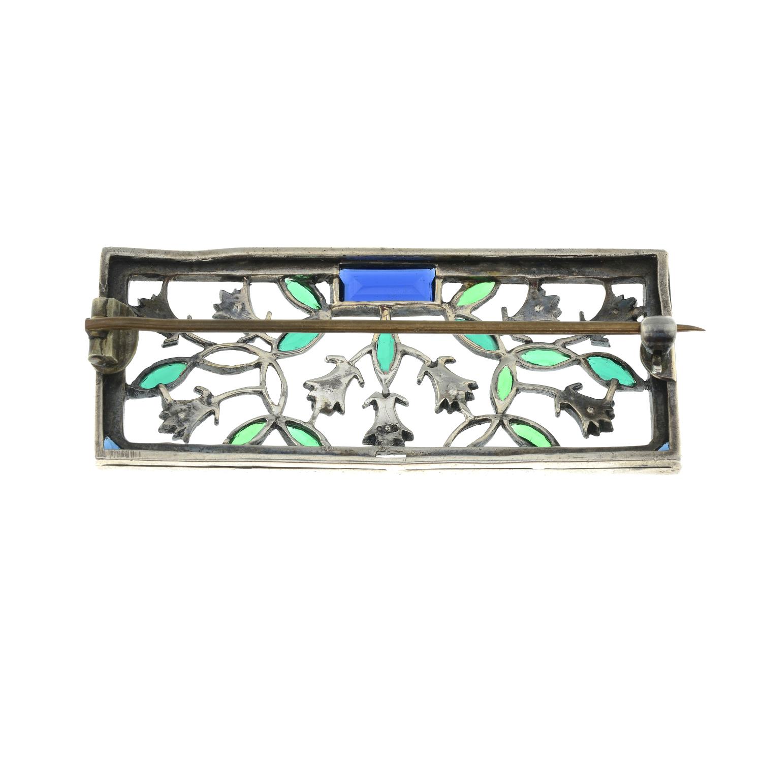 An early 20th century vari-hue paste openwork brooch.Stamped 925. - Image 2 of 2