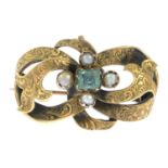 A late Victorian 18ct gold emerald and split pearl brooch.