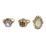 9ct gold opal single-stone ring,