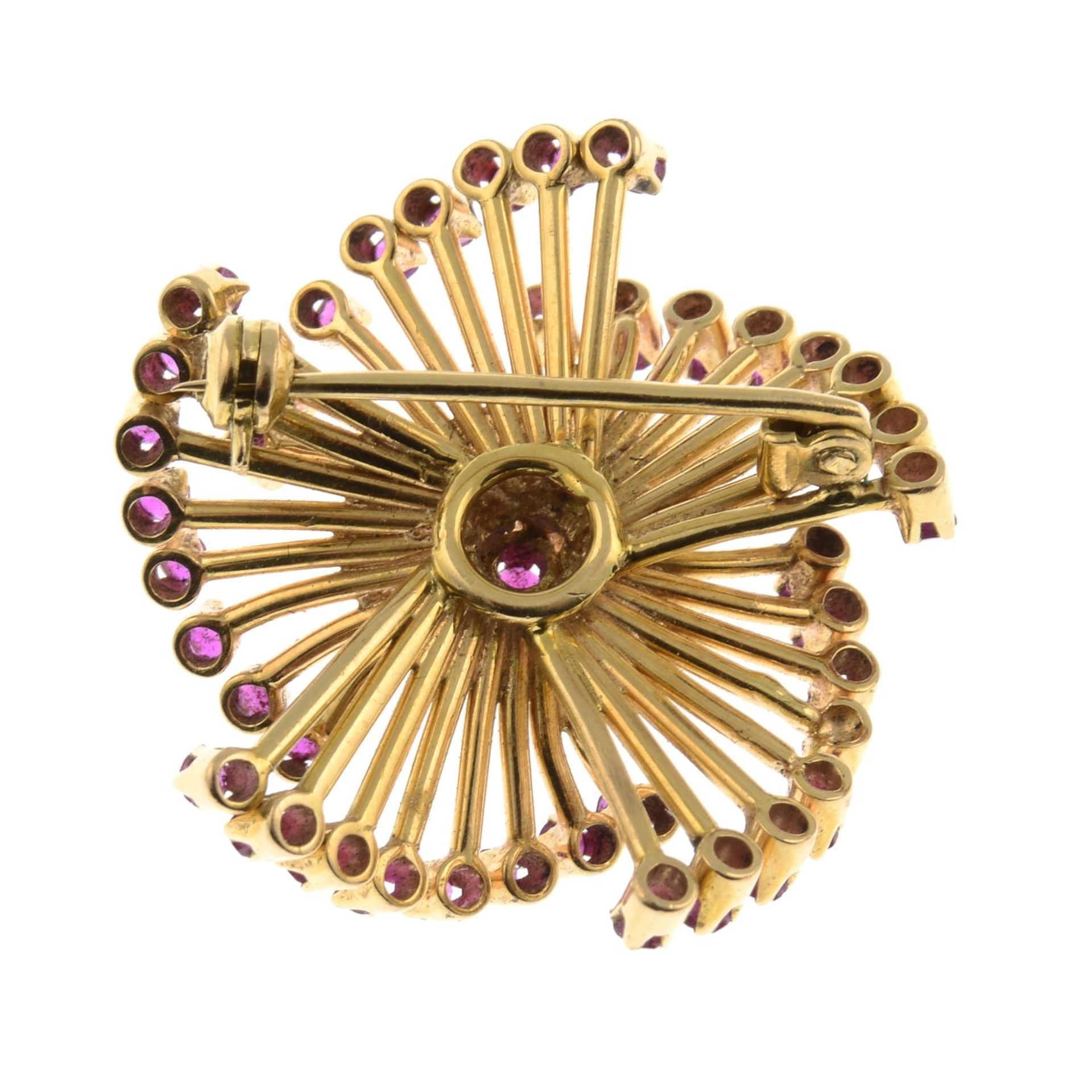 A mid 20th century 18ct gold ruby floral brooch.Diameter 2.8cms. - Image 2 of 2