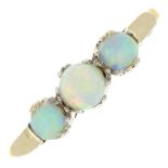 An opal three-stone ring.Ring size J.