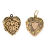 Two heart-shape locket pendants.One stamped 9ct.