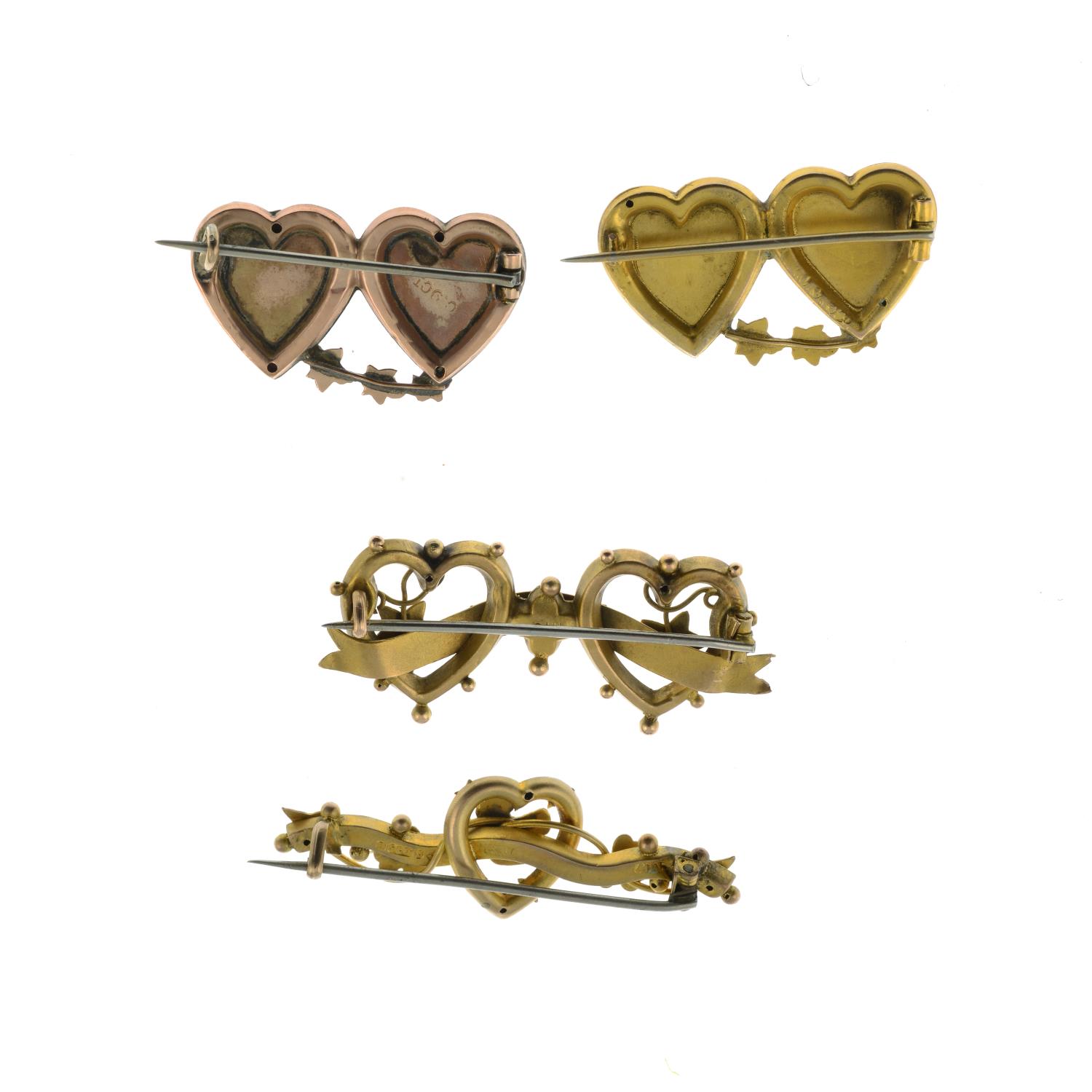 Four late Victorian to early 20th century gold Mizpah brooches. - Image 2 of 2