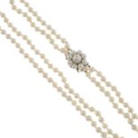 A cultured pearl two-row necklace,