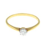 A diamond single-stone ring.Estimated diamond weight 0.20ct, H-I colour, SI clarity.