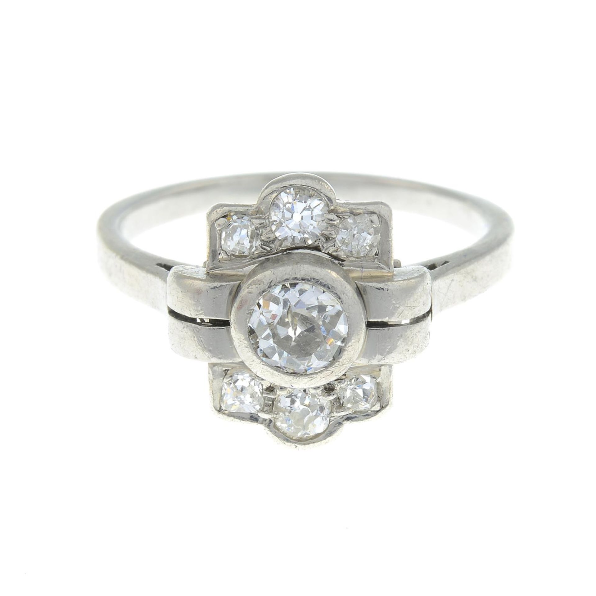 An early 20th century diamond cluster ring.Estimated total diamond weight 0.60ct,