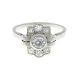 An early 20th century diamond cluster ring.Estimated total diamond weight 0.60ct,